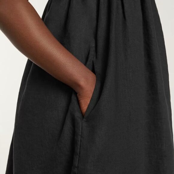 NWT Everlane Linen Dress Black Smocked Size XXS - Picture 2 of 6